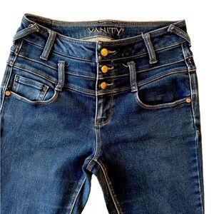 VANITY Women's Jeans 28x30 Curvey Button Up Stretch Skinny Indigo Blue Denim